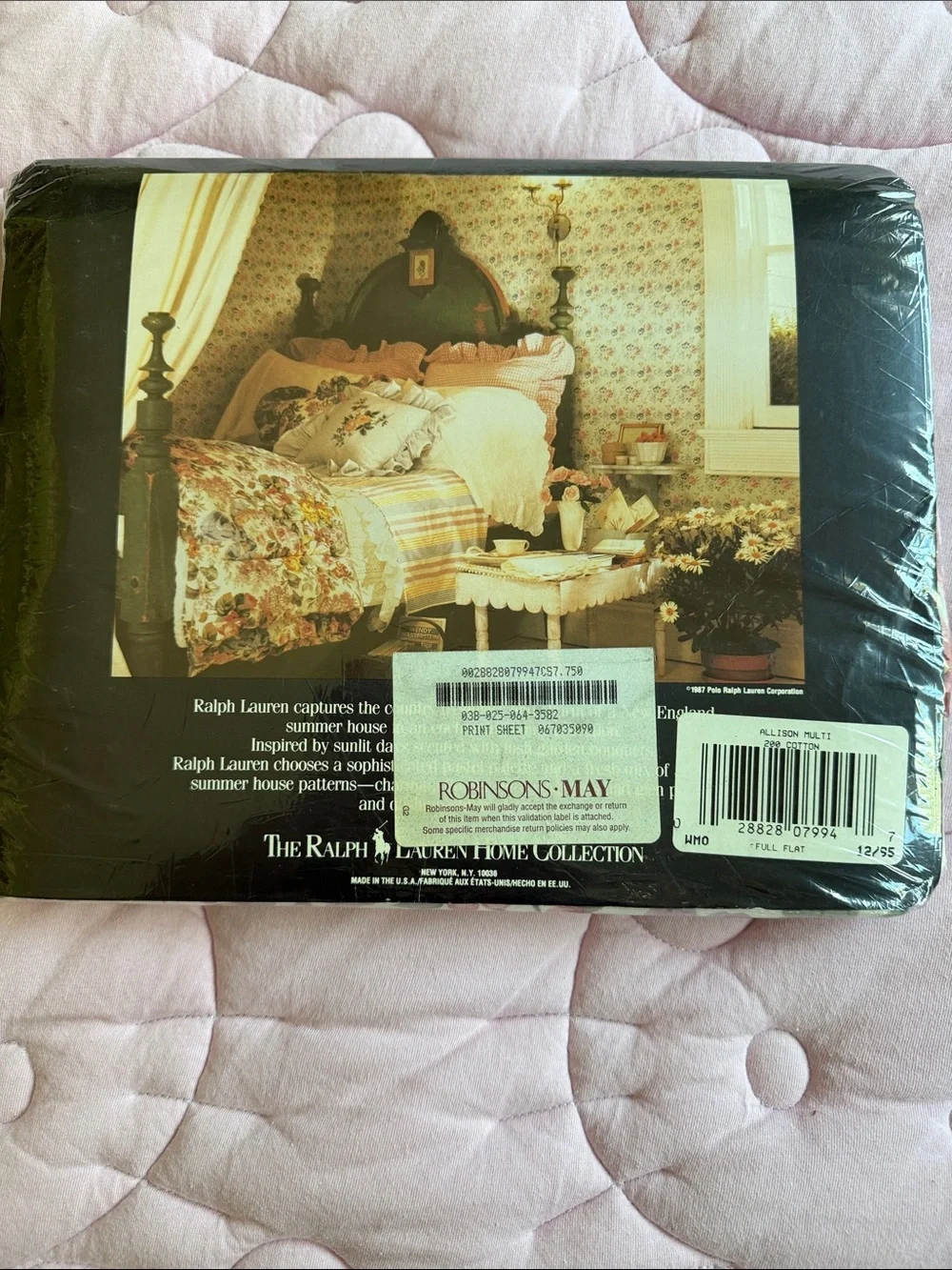 Ralph Lauren Floral Full Flat Sheet - Pink, Green, Cream